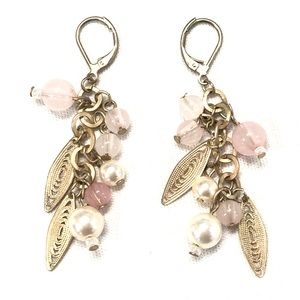 Pink, white & gold toned dangle earrings